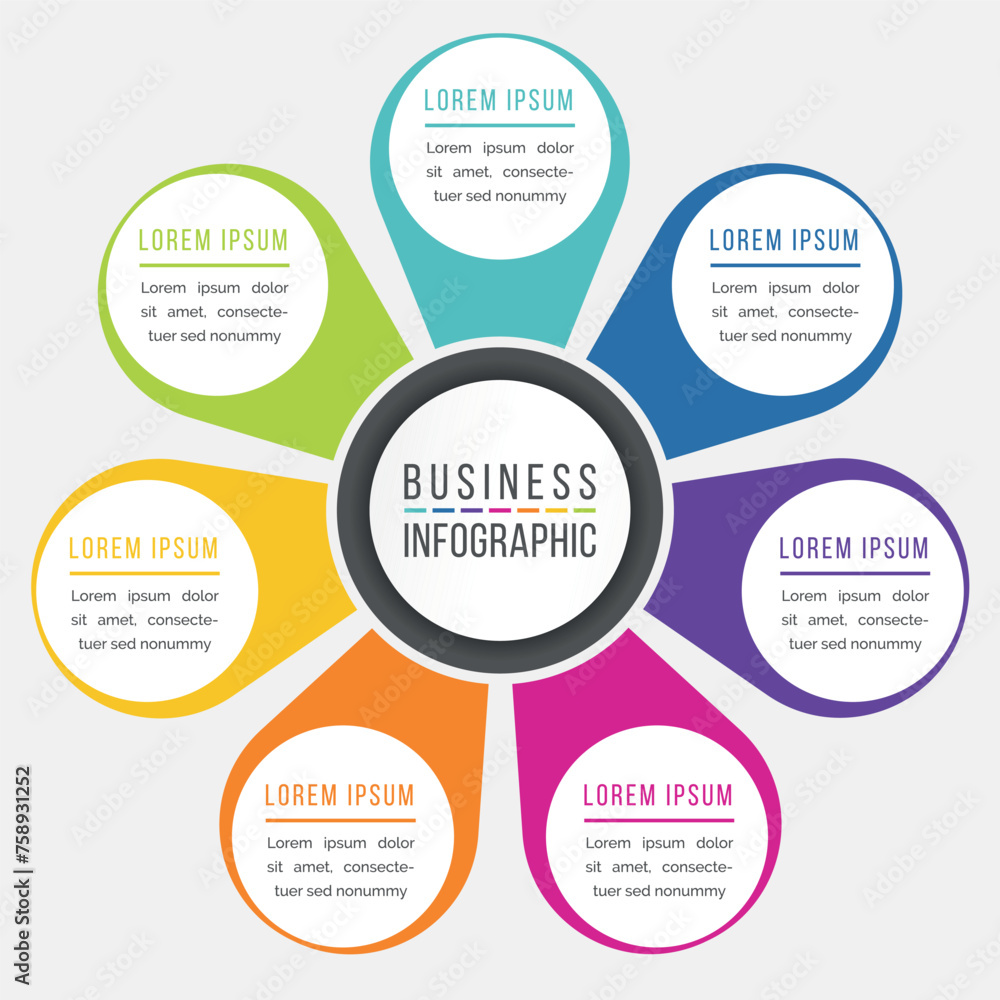 Infographics design 7 steps or options business information design colorful template Infographics design 7 steps or options business information design colorful template