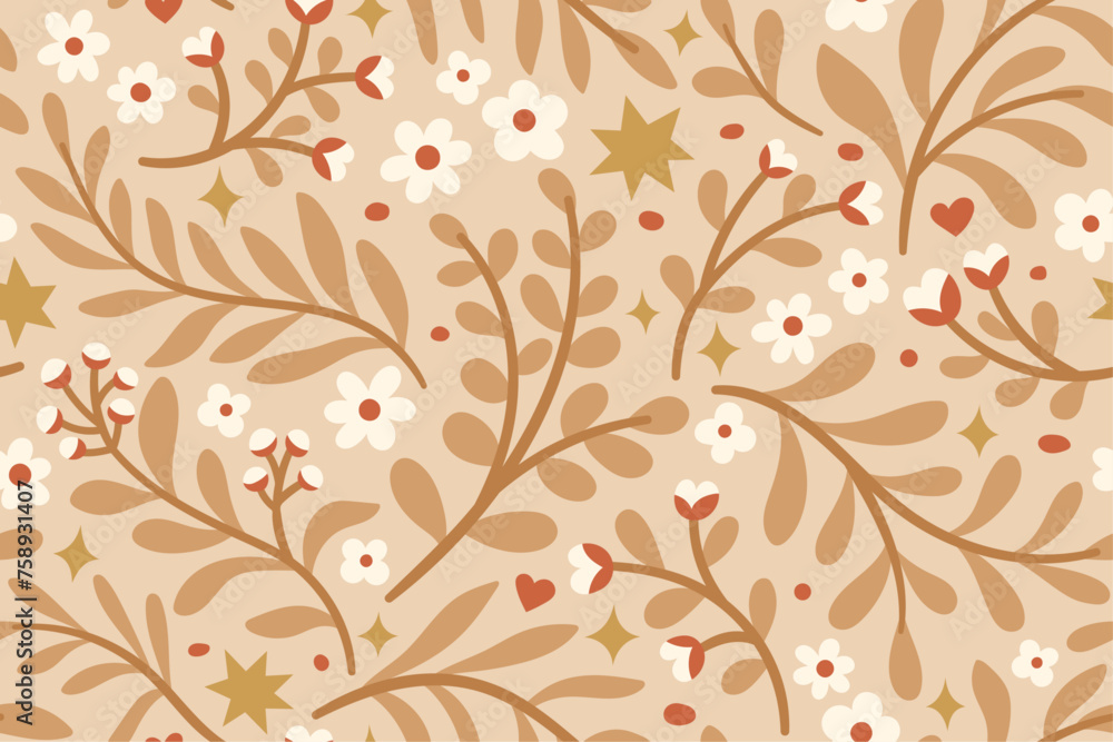 Vector pattern with simple cute flowers. Liberty seamless background. Trendy colors illustration for fashion textile.