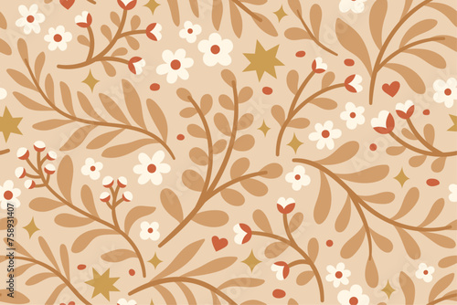 Wallpaper Mural Vector pattern with simple cute flowers. Liberty seamless background. Trendy colors illustration for fashion textile. Torontodigital.ca