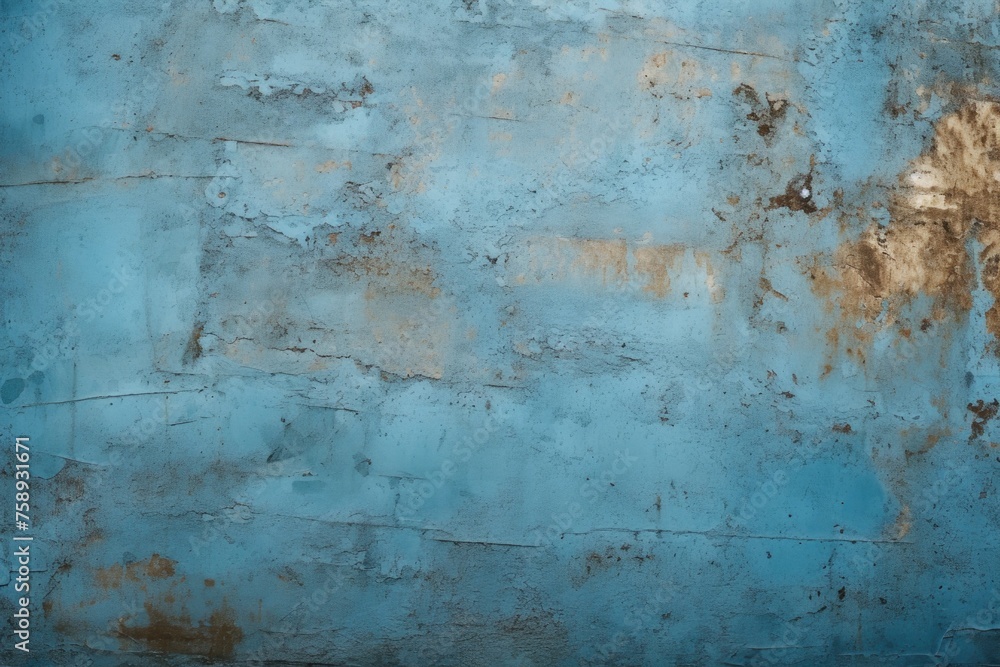 A blue wall with a rusted surface and a fire hydrant. Suitable for urban background A blue wall with a rusted surface and a fire hydrant. Suitable for urban background