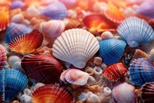 Close up of shells on a sandy beach, suitable for travel and nature concepts