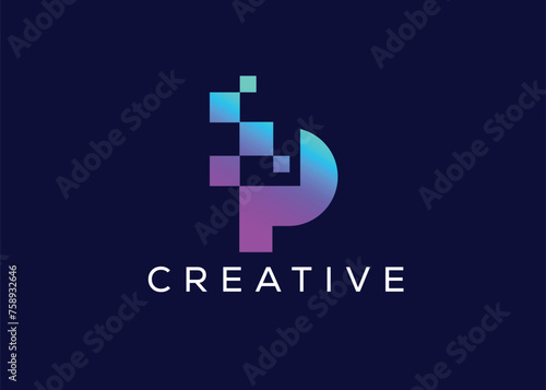 Creative and minimal letter P pixel logo vector template