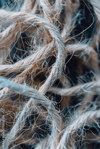 Detailed close up of a pile of rope, ideal for backgrounds or textures