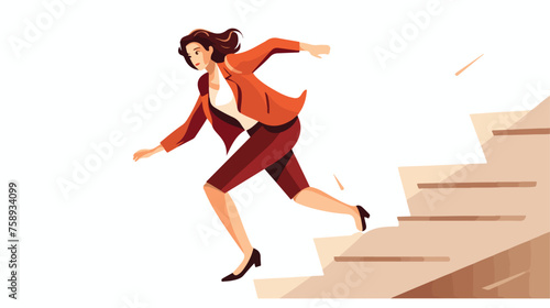 Business lady climbing stairs female character 