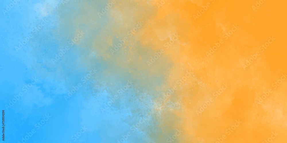 Orange and blue watercolor background texture design .abstract orange and blue watercolor painting background .Abstract panorama banner watercolor paint creative concept .