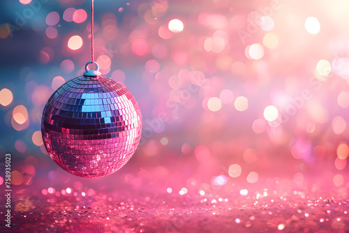 Dazzling Disco: Pink Ball on a Groovy Party Background. Generative AI