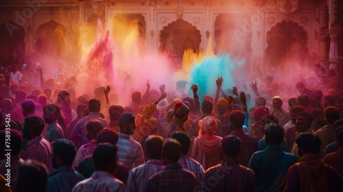 multi color holi colors over the crowd 