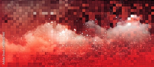 Digital technology background with particles and digital data network connections in red
