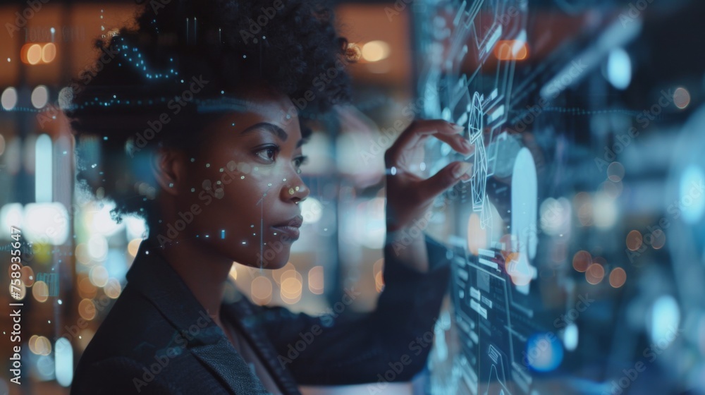 Woman using advanced technology with a hologram Woman using advanced technology with a hologram