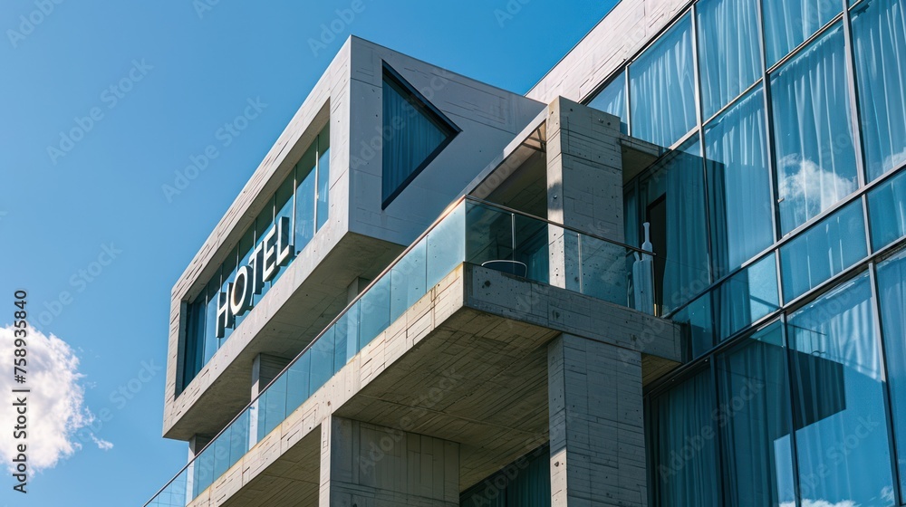 a modern building with the sign a modern building with the sign