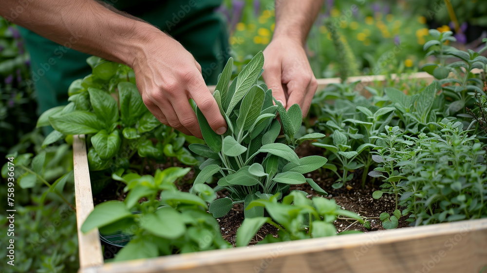 Fototapeta premium Planting of herbs in the spring