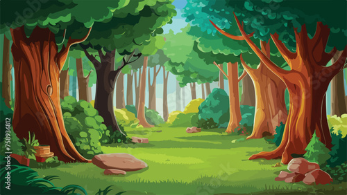cartoon forest scene with various forest trees  illustration  3d render