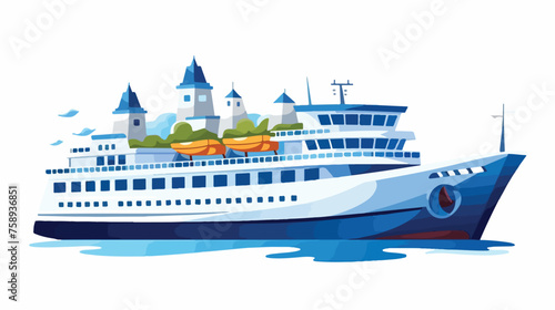 Cartoon scene with happy ferryboat cruiser illustration