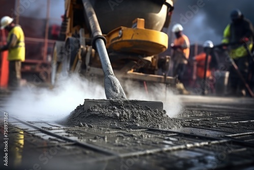A construction crew working on a road, suitable for infrastructure or construction themes