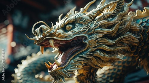 Detailed view of a dragon statue, suitable for fantasy themes © Ева Поликарпова