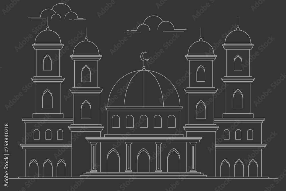 Islamic mosque minimal line design illustration