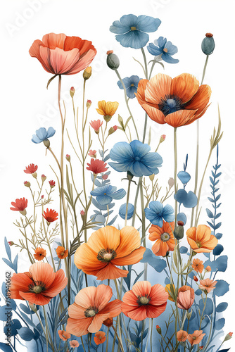 Watercolor wildflowers border template