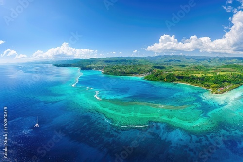 A stunning aerial view of an isolated island in the vast ocean. Perfect for travel and nature concepts