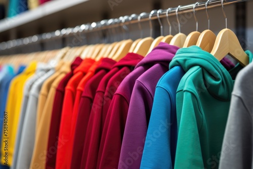 Colorful shirts hanging on a rack, suitable for retail or fashion concept