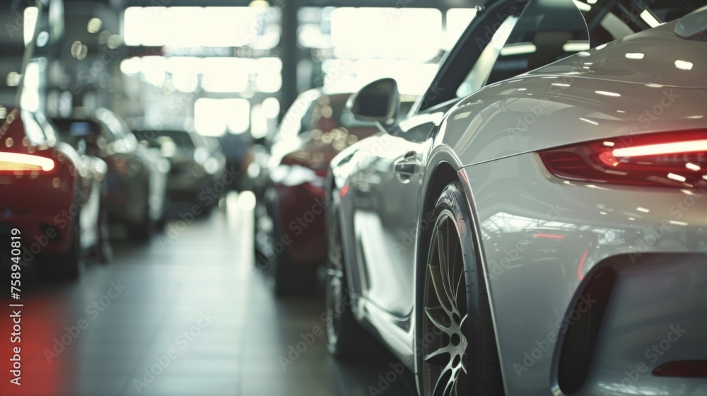 The hustle and bustle of a car dealership and the vibrant atmosphere of car shopping