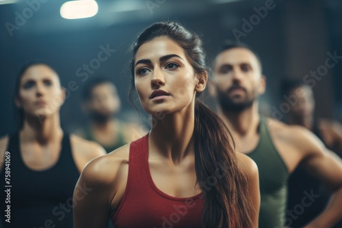 Group of people standing in a gym, suitable for fitness and lifestyle concepts