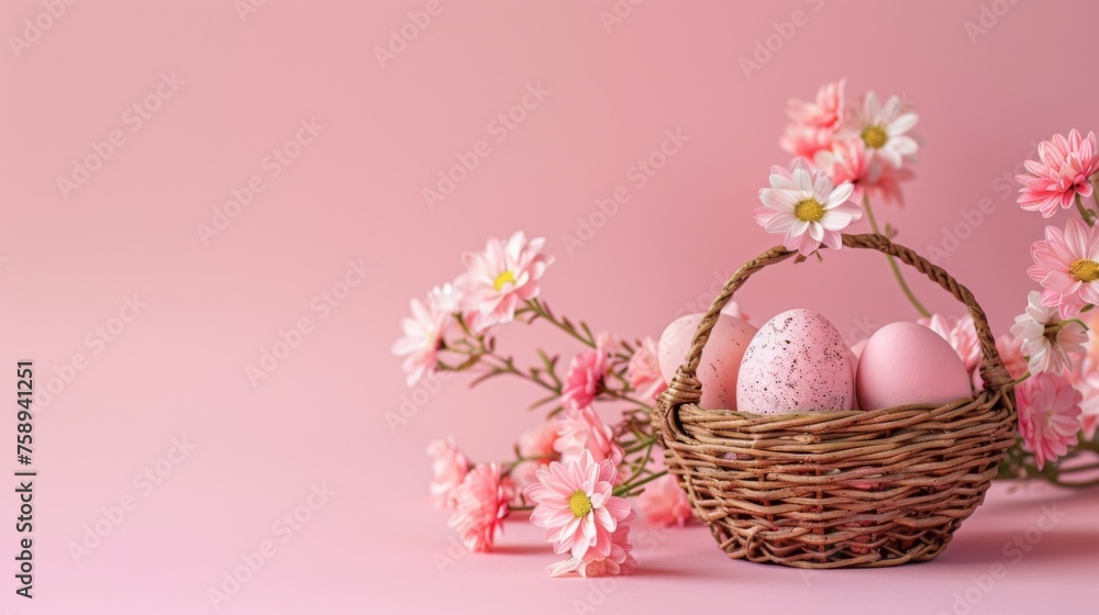 Easter eggs in a basket, background