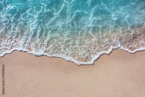Soft wave of blue ocean on sandy beach. Background. generative ai. © SEUNGJIN