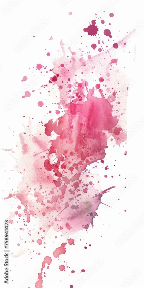 A dynamic rose-hued watercolor splash with an array of pink shades spreading vibrantly across a pristine white background.