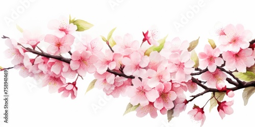 Branch of pink flowers with green leaves  suitable for various designs