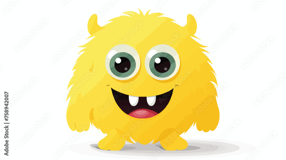 Cute monster in yellow background flat and shadow