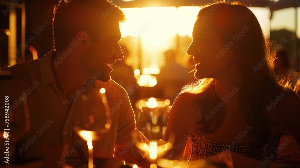 A man and a woman sitting together at a table. Suitable for lifestyle or relationship concepts
