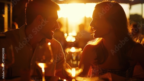 A man and a woman sitting together at a table. Suitable for lifestyle or relationship concepts