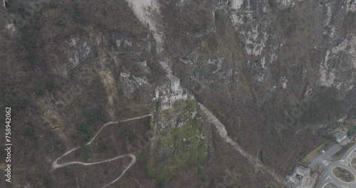 Aerial view of Haderburg castle and winding serpentine roads in Salorno, South Tyrol, Italy. photo