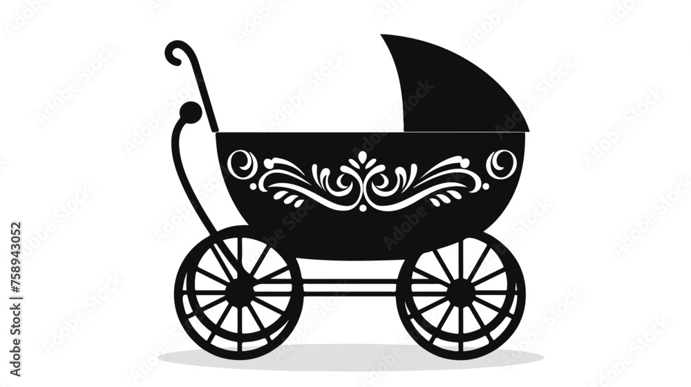 Decorative baby stoller silhouette. Black and wight