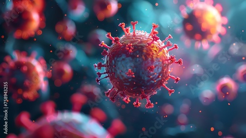virus 3d cell, bright color, cancer, covid, flu, etc. virus illustration view for microscope photo