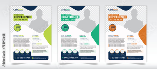 Business conference flyer design layout template in A4 size with organic shape