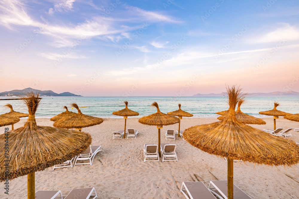 beach with umbrellas