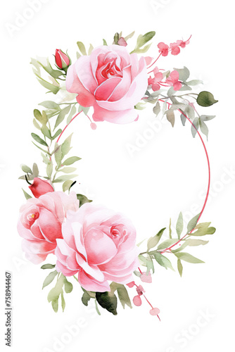 Watercolor Pink Roses and Greenery Wreath