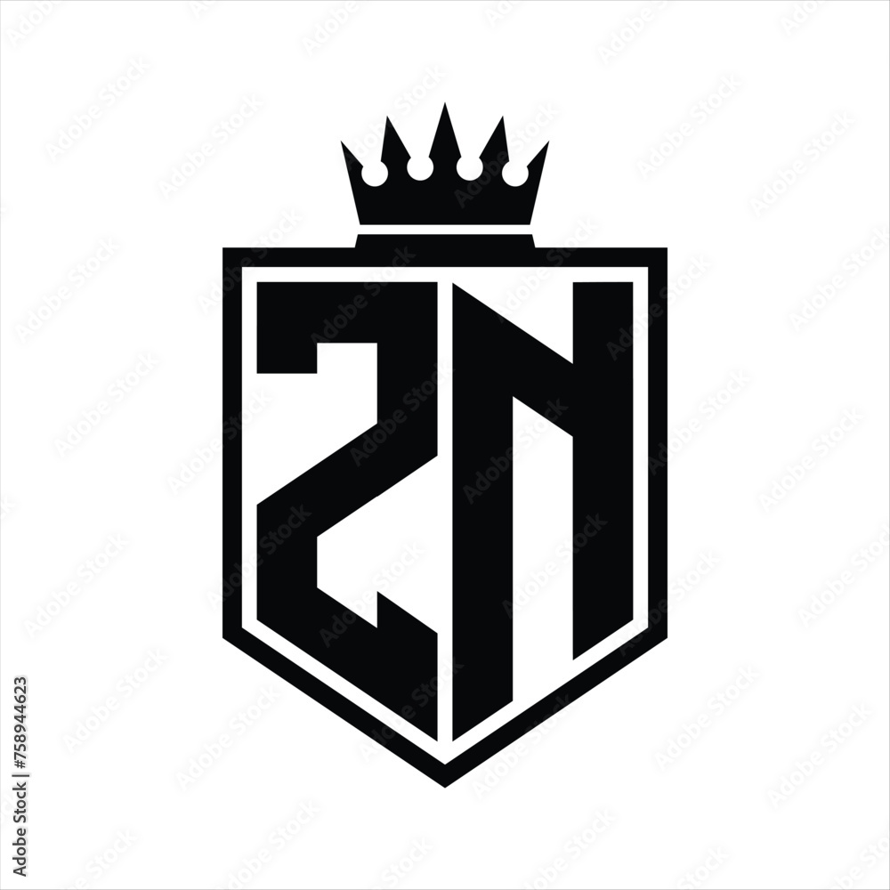 ZN Logo monogram bold shield geometric shape with crown outline black ...
