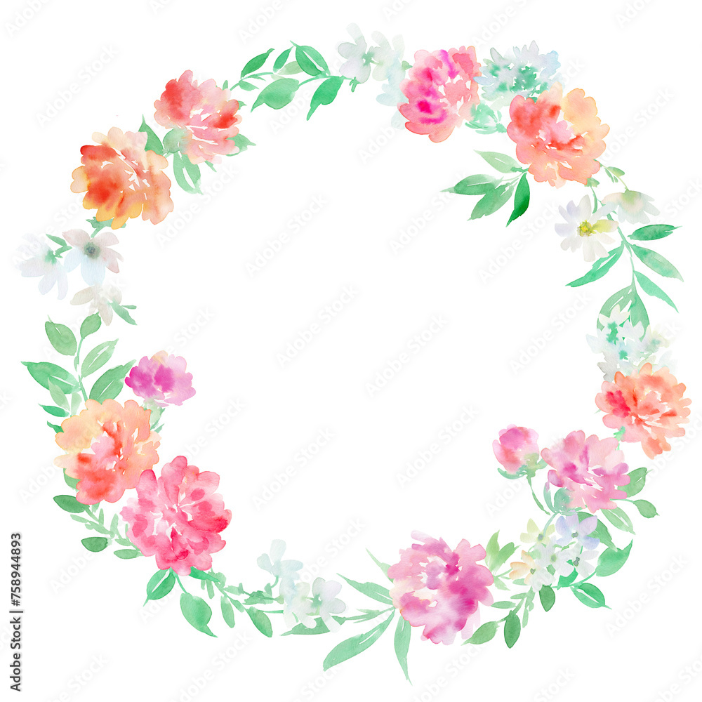 Watercolor illustration of a carnation wreath