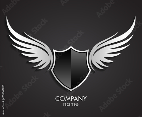 shield with wings beautiful silver black heraldry logo