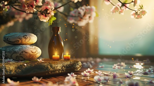  A wellness and relaxation scene set in a spa, featuring elements of aromatherapy and soothing ambiance.