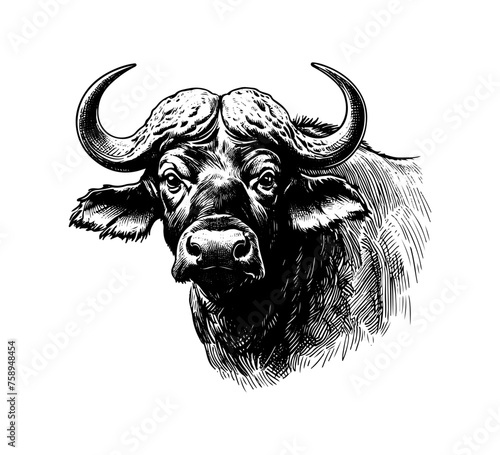 Cape Buffalo hand drawn vector illustration