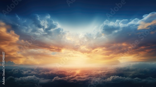 Beautiful sunset over fluffy clouds, perfect for nature backgrounds