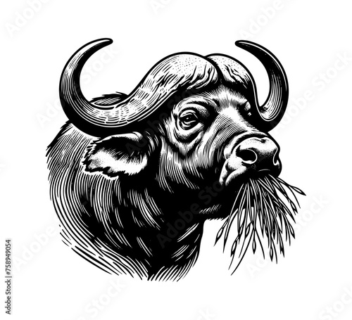 Cape Buffalo hand drawn vector illustration