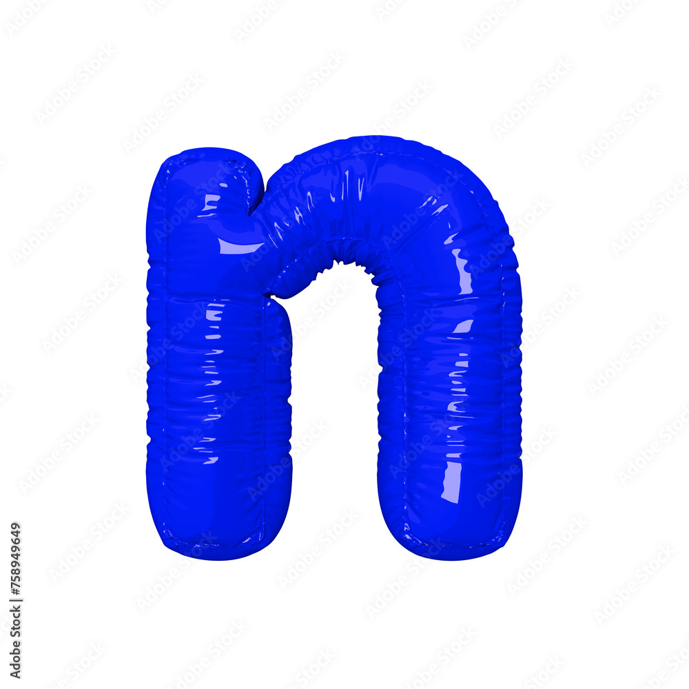 Cobalt Blue color foil balloon letter n on transparent background. Lowercase alphabet letter as 3d render. Cobalt Blue color foil balloon letter n on transparent background. Lowercase alphabet letter as 3d render.