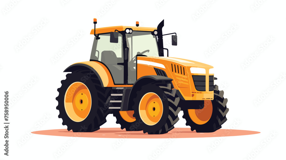 Flat tractor on cream background. vector .