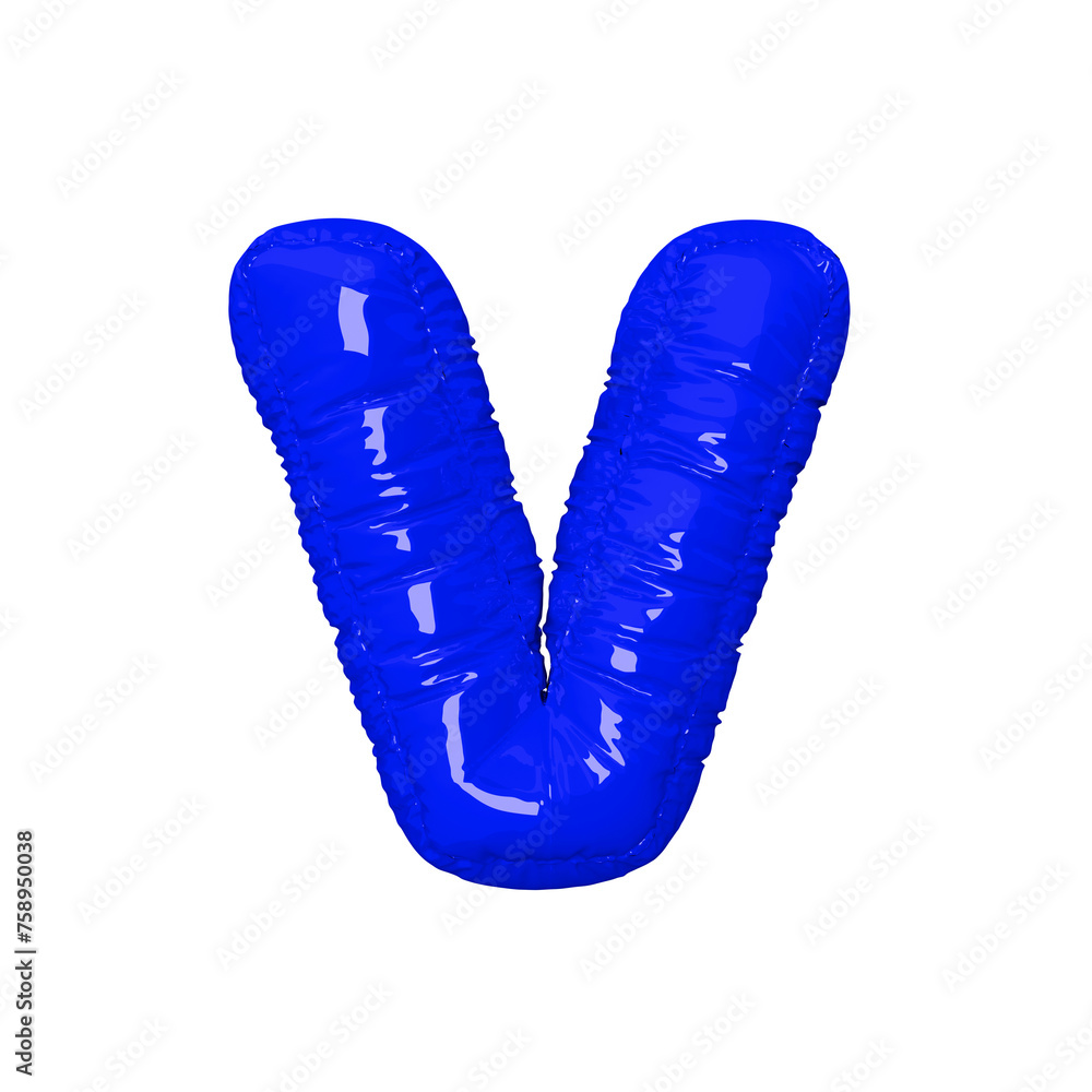 Cobalt Blue color foil balloon letter v on transparent background. Lowercase alphabet letter as 3d render. Cobalt Blue color foil balloon letter v on transparent background. Lowercase alphabet letter as 3d render.