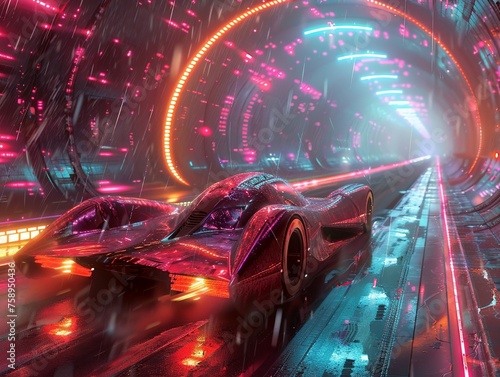 Underground racing in futuristic metropolis neon tunnels