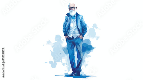 Full body bearded elderly man in clothes with glasse